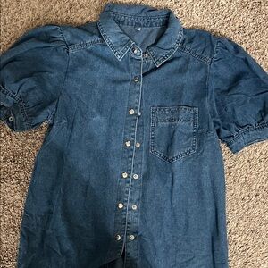 Denim Puff Sleeve Button-Up Shirt